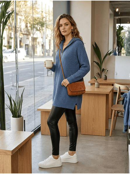 Sweater Vestido Largo Beige Atenas con Gorro y Cierre 2