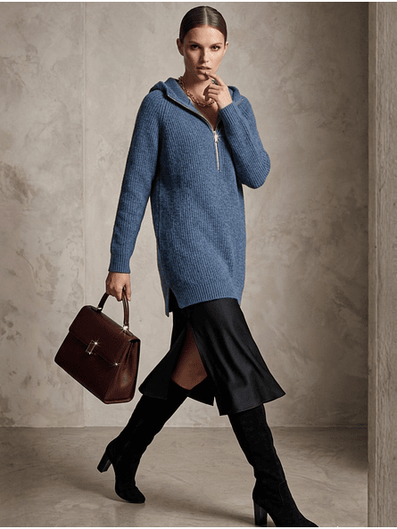 Sweater Vestido Largo Beige Atenas con Gorro y Cierre 1