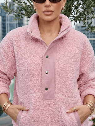 Polerón de Corderito Diany Rosa – Abrigo Holgado con Botones y Bolsillos
