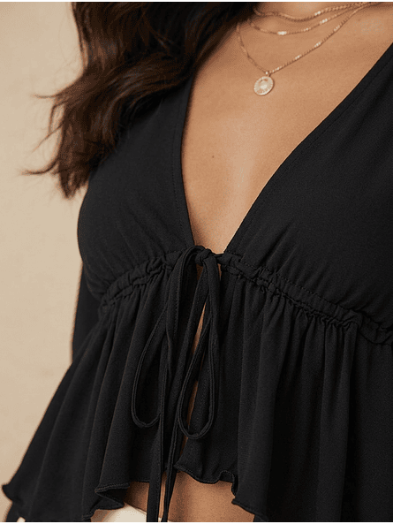 Polera negra manga globo mujer casual Carobaska | Lina 4