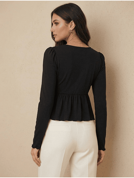 Polera negra manga globo mujer casual Carobaska | Lina 7