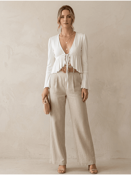 Polera Blanca Manga Globo Mujer Casual Carobaska | Lina 3