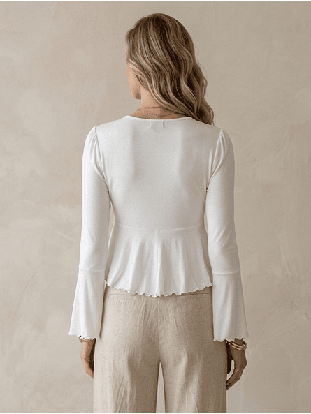 Polera Blanca Manga Globo Mujer Casual Carobaska | Lina 4