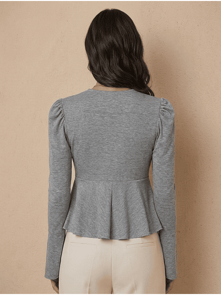 Polera Gris Manga Globo Mujer Casual Carobaska | Lina 7