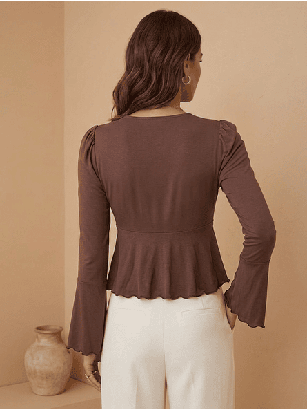 Polera Café Manga Globo Mujer Casual Carobaska | Lina 6