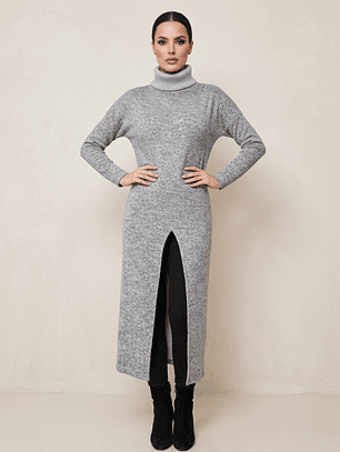 Sweater Largo Gris con Abertura Frontal Mujer - Carobaska