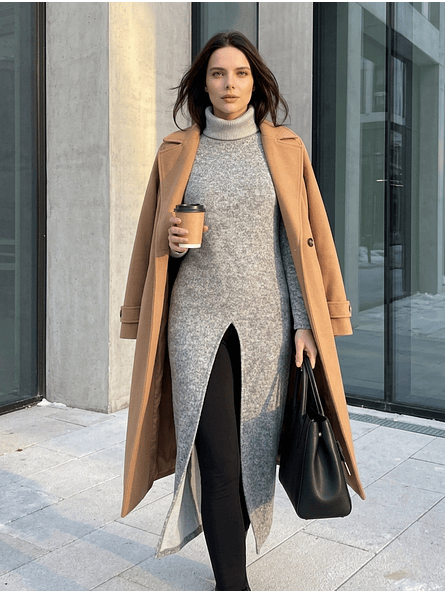 Sweater Largo Gris con Abertura Frontal Mujer - Carobaska 3