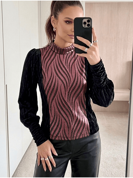 Sweater de Terciopelo Negro con Brillos Elegante Mujer | Carobaska 2