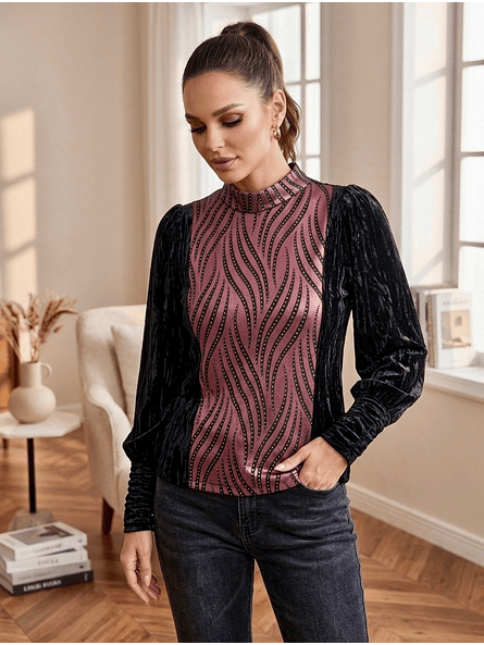 Sweater de Terciopelo Negro con Brillos Elegante Mujer | Carobaska 7