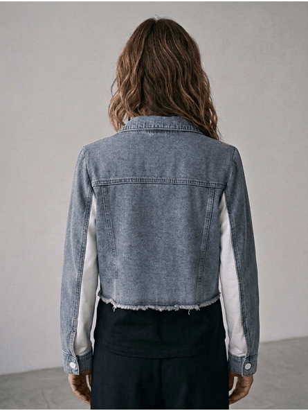 Blazer Blanco Mujer Corto con Mangas de Mezclilla - Estilo Cropped Carobaska 5