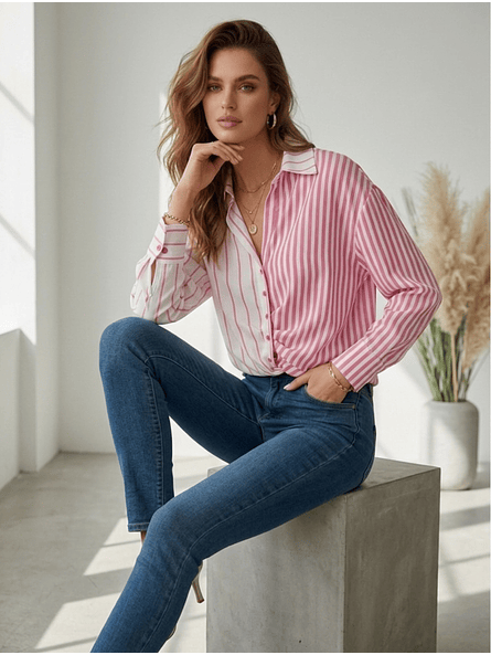  Blusa de Rayas Rosada Mujer | Estilo Casual Carobaska 2