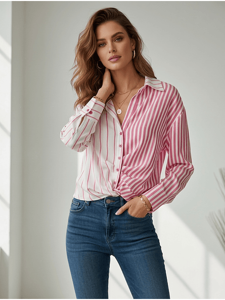  Blusa de Rayas Rosada Mujer | Estilo Casual Carobaska 1