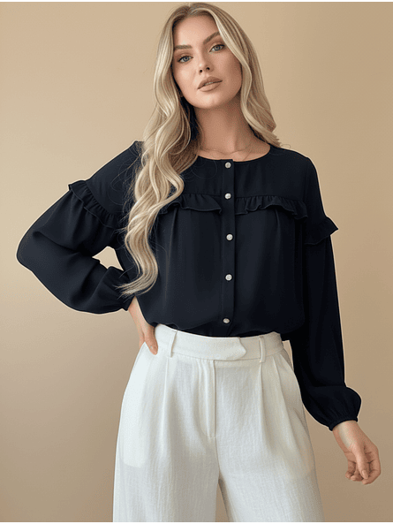 Blusa Negra Mujer con Vuelos Holgada | Elegancia Chic Carobaska 1