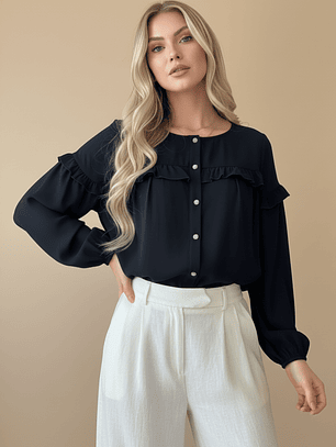 Blusa Negra Mujer con Vuelos Holgada | Elegancia Chic Carobaska