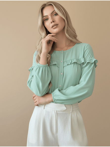 Blusa Verde Menta Mujer con Vuelos Holgada | Casual Carobaska 1