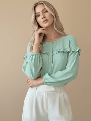 Blusa Verde Menta Mujer con Vuelos Holgada | Casual Carobaska