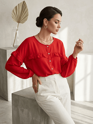 Blusa Roja Mujer Elegante Manga Larga | Carobaska