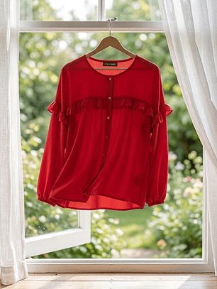 Blusa Roja Mujer Elegante Manga Larga | Carobaska
