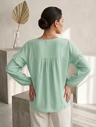 Blusa Verde Menta Mujer con Vuelos Casual | Carobaska