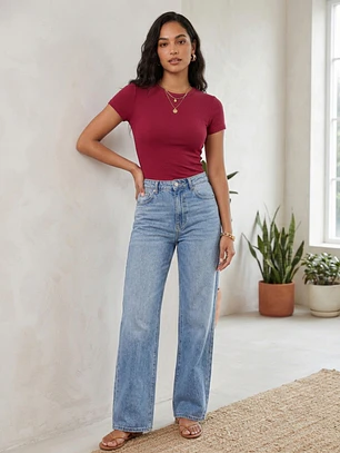 Polera Básica Roja Mujer manga Corta calidad Premium | Carobaska