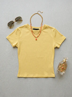 Polera Básica Mujer Amarilla Manga Corta | Carobaska