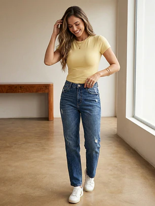 Polera Básica Mujer Amarilla Manga Corta | Carobaska