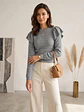 Sweater Crop Gris Mujer con Vuelos Elasticado | Carobaska - thumbnail 1
