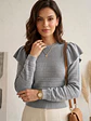 Sweater Crop Gris Mujer con Vuelos Elasticado | Carobaska - thumbnail 2