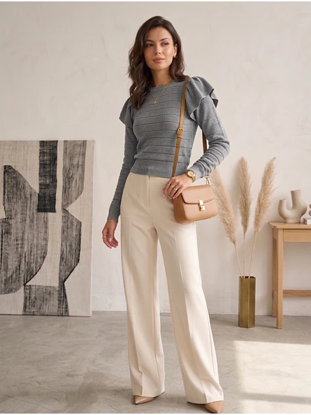 Sweater Crop Gris Mujer con Vuelos Elasticado | Carobaska 4