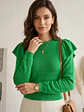 Sweater Crop Top Verde Vibrante con Vuelos en Hombros | Carobaska - Miniatura 2