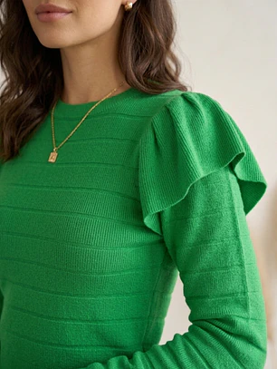 Sweater Crop Top Verde Vibrante con Vuelos en Hombros | Carobaska