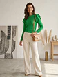 Sweater Crop Top Verde Vibrante con Vuelos en Hombros | Carobaska - Miniatura 7