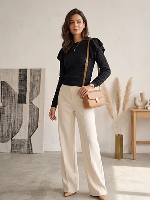 Sweater Crop Negro Mujer con Vuelos Elasticado | Carobaska