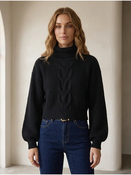 Chaleco Crop Mujer Negro Tejido Trenzado | Carobaska 1