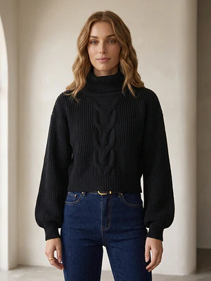 Chaleco Crop Mujer Negro Tejido Trenzado | Carobaska