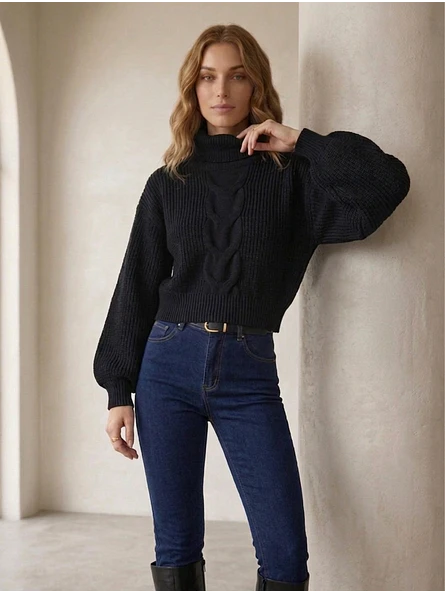 Chaleco Crop Mujer Negro Tejido Trenzado | Carobaska 5