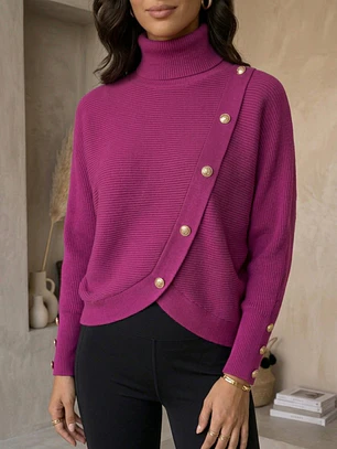 Sweater Beatle Mujer Fucsia Magenta Manga Murciélago con Botones | Carobaska