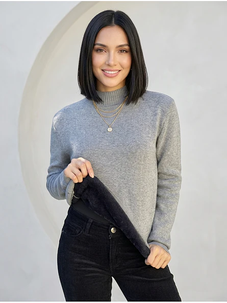 Sweater Térmico Mujer Gris Básico Forrado | Carobaska 1