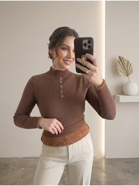 Sweater Térmico Mujer Café Forrado | Carobaska 1