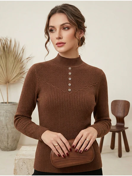 Sweater Térmico Mujer Café Forrado | Carobaska 8