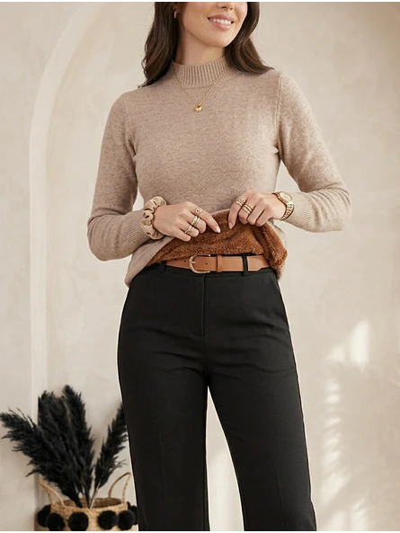 Sweater Térmico Mujer Beige Básico Forrado | Carobaska 2