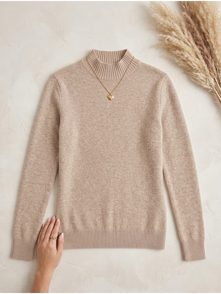 Sweater Térmico Mujer Beige Básico Forrado | Carobaska 5