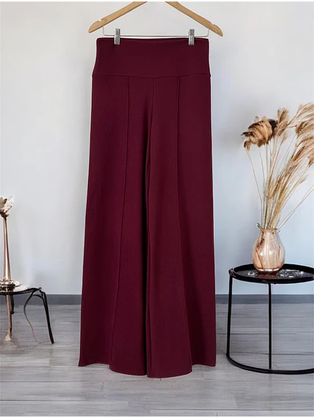 Pantalón Burdeo Mujer tiro Alto Palazzo de Lanilla | Carobaska 6