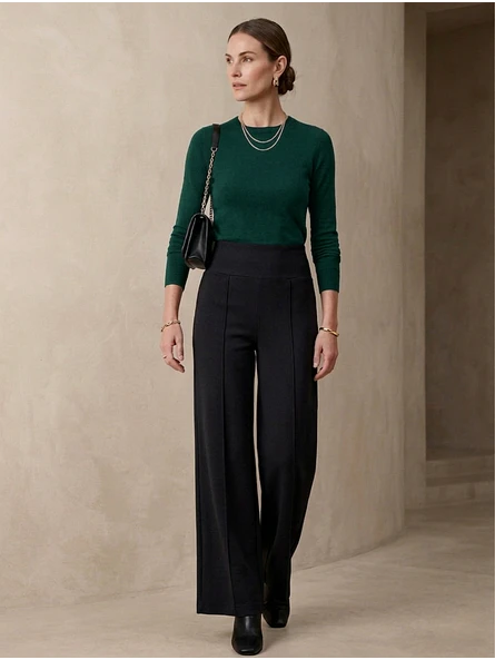 Pantalón Palazzo Negro Mujer tiro alto de Lanilla Premium | Carobaska 2