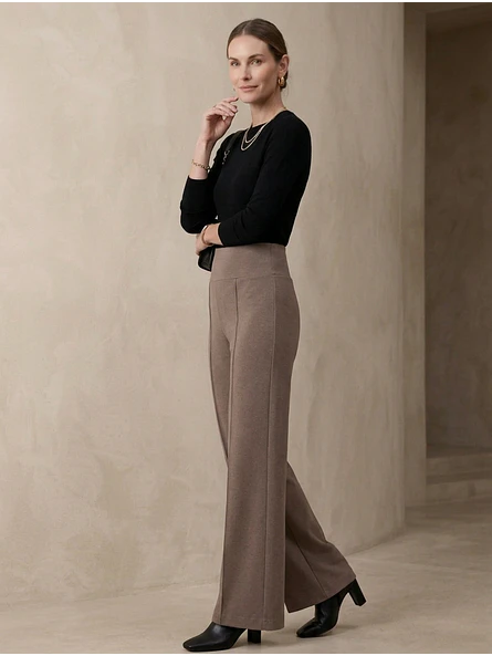 Pantalón Beige Mujer Palazzo Tito Alto de Lanilla Elegante | Carobaska 1