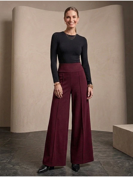 Pantalón Burdeo Mujer tiro Alto Palazzo de Lanilla | Carobaska 1