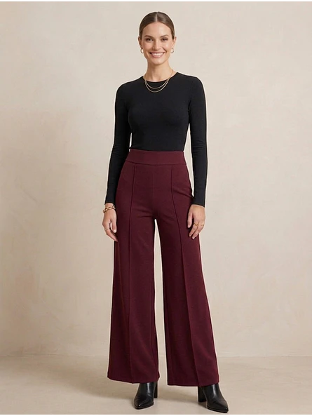 Pantalón Burdeo Mujer tiro Alto Palazzo de Lanilla | Carobaska 7