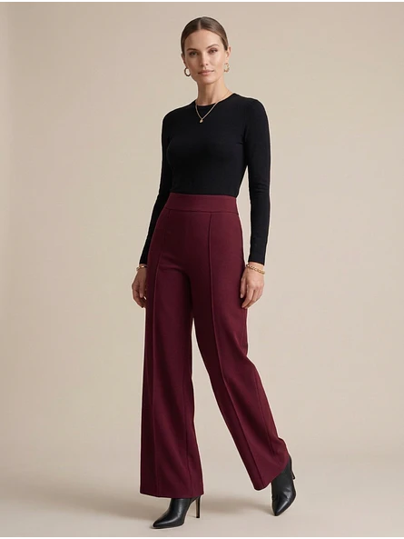 Pantalón Burdeo Mujer tiro Alto Palazzo de Lanilla | Carobaska 4