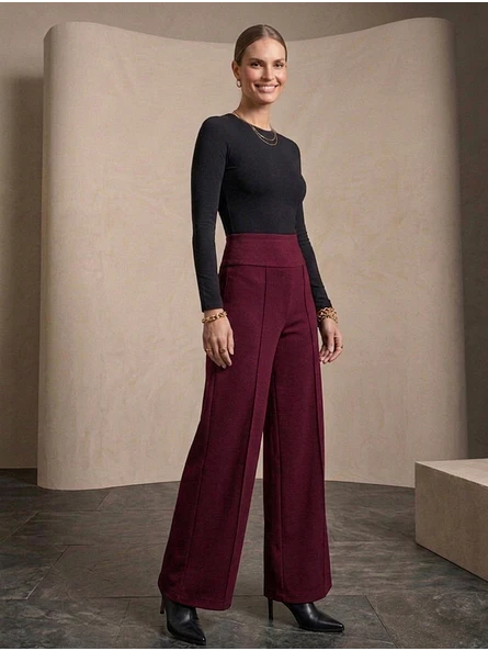 Pantalón Burdeo Mujer tiro Alto Palazzo de Lanilla | Carobaska 3