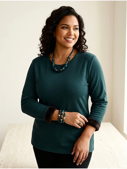 Polera Térmica Mujer Verde Petróleo Forrada Talla L | Carobaska 1